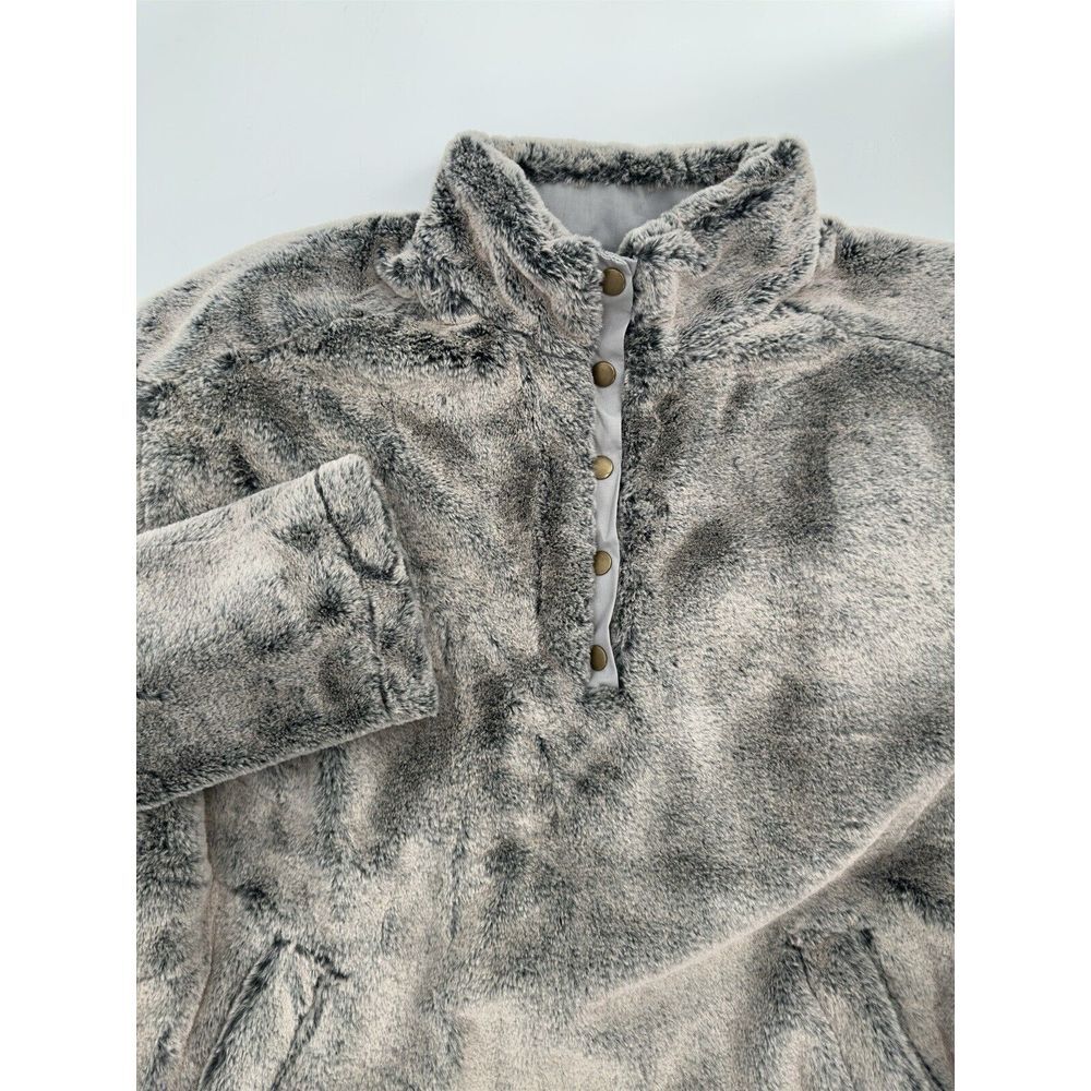 BKE Plush Pullover In Tan Grey Women's Size Large Quarter Snap Soft & Cozy